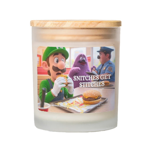 Snitches Get Stitches Glass Candle